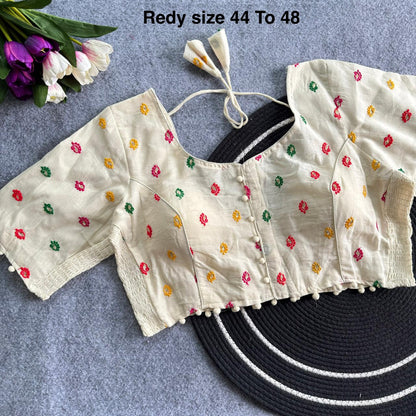 Plus Size Khadi Cotton Readymade Embroidered Blouse