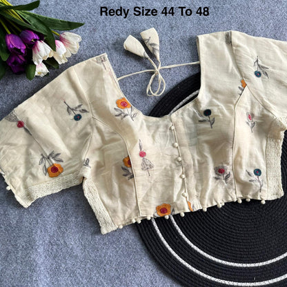 Plus Size Khadi Cotton Readymade Embroidered Blouse