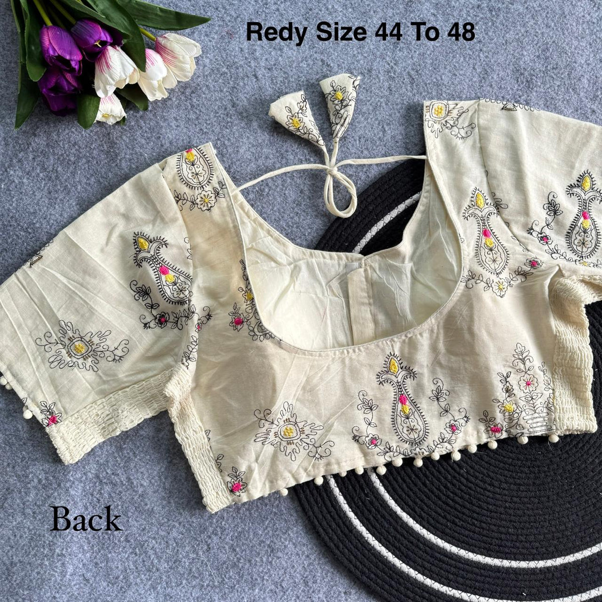 Plus Size Khadi Cotton Readymade Embroidered Blouse