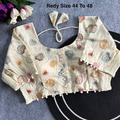 Plus Size Khadi Cotton Readymade Embroidered Blouse