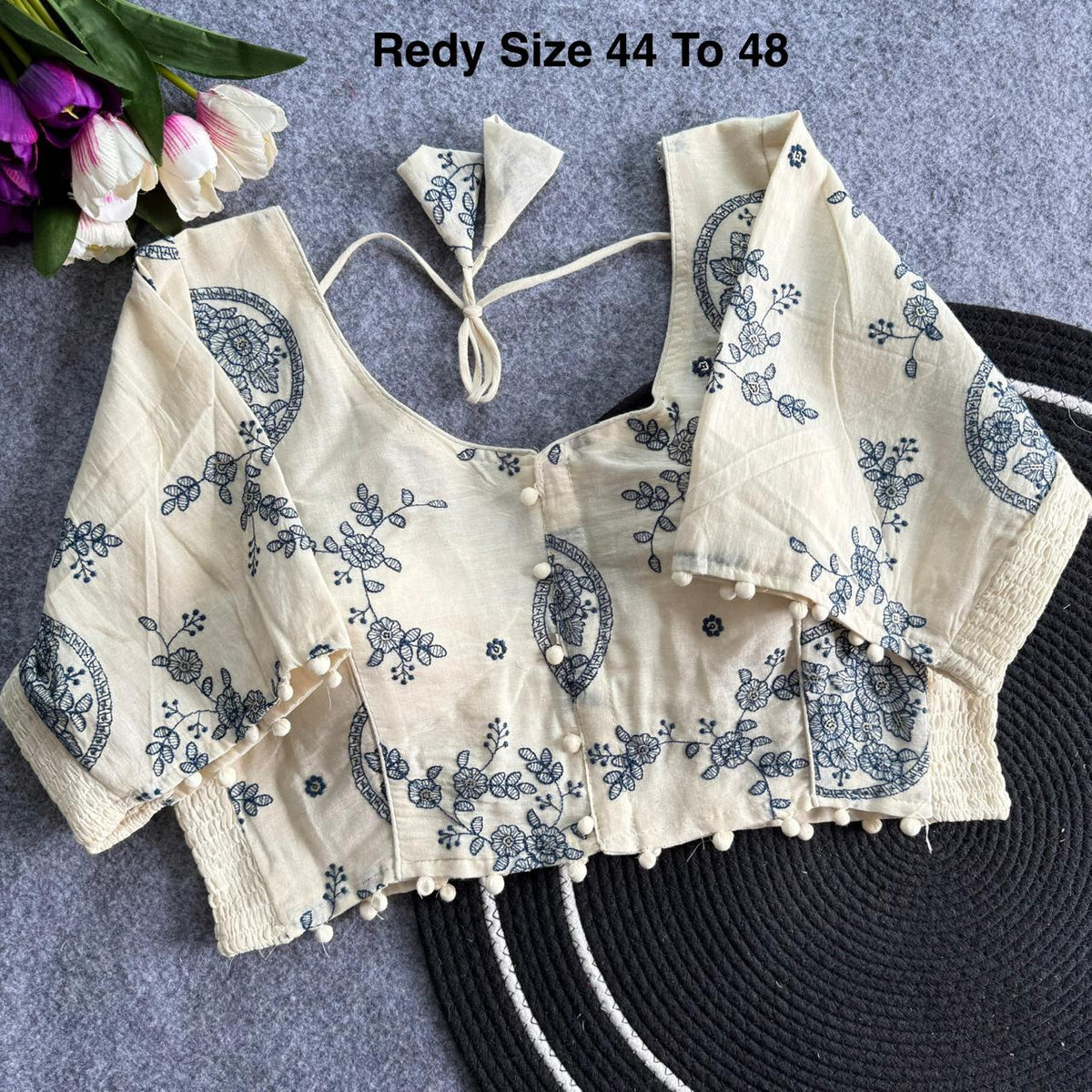 Plus Size Khadi Cotton Readymade Embroidered Blouse
