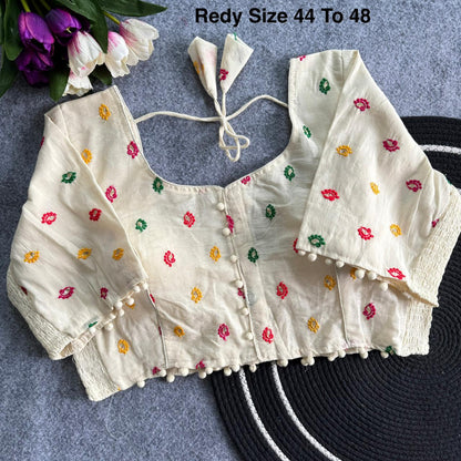 Plus Size Khadi Cotton Readymade Embroidered Blouse