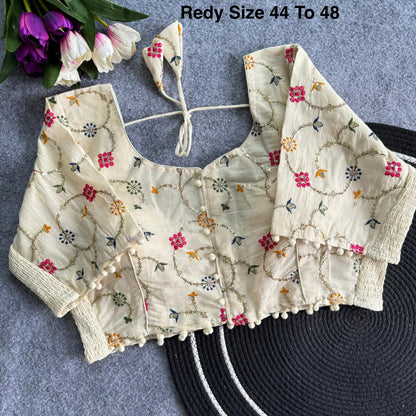 Plus Size Khadi Cotton Readymade Embroidered Blouse