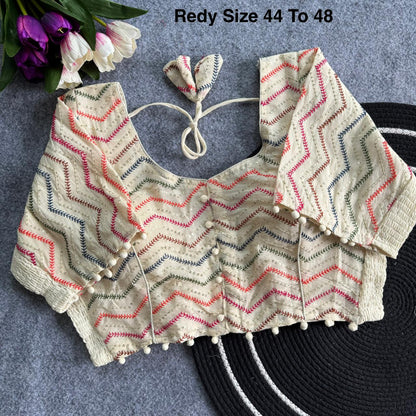 Plus Size Khadi Cotton Readymade Embroidered Blouse