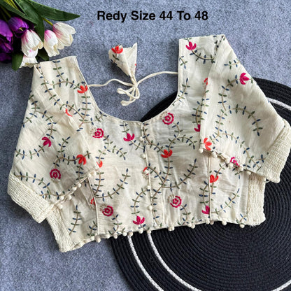 Plus Size Khadi Cotton Readymade Embroidered Blouse