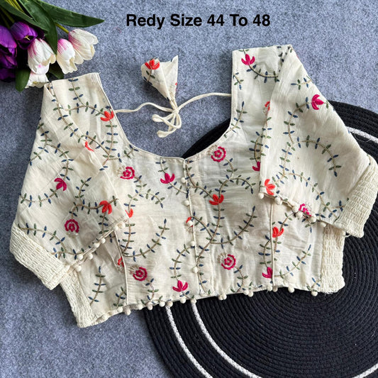 Plus Size Khadi Cotton Readymade Embroidered Blouse