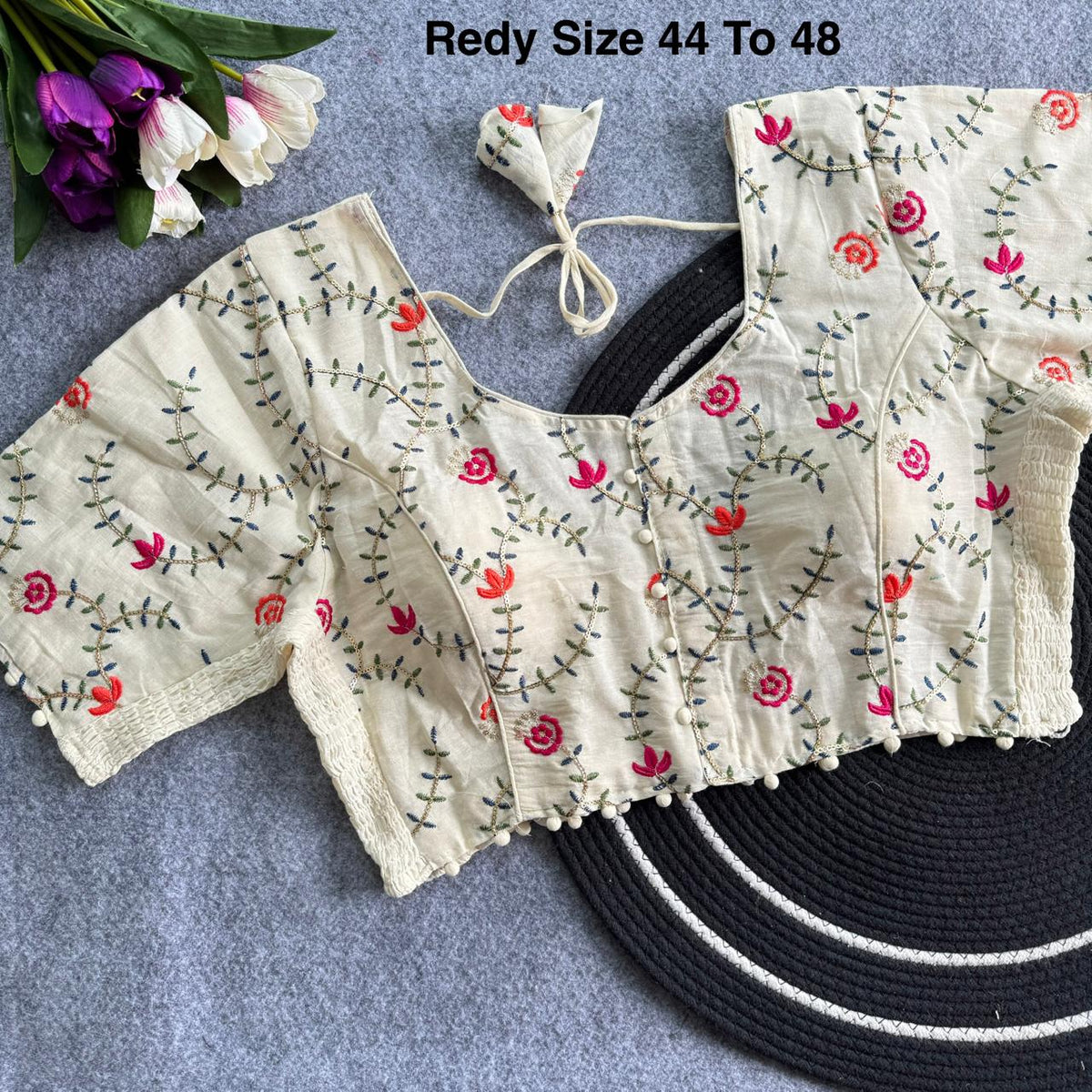 Plus Size Khadi Cotton Readymade Embroidered Blouse