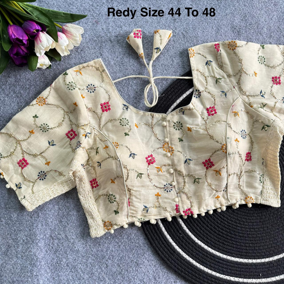Plus Size Khadi Cotton Readymade Embroidered Blouse