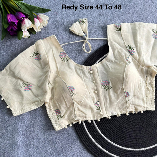 Plus Size Khadi Cotton Readymade Embroidered Blouse