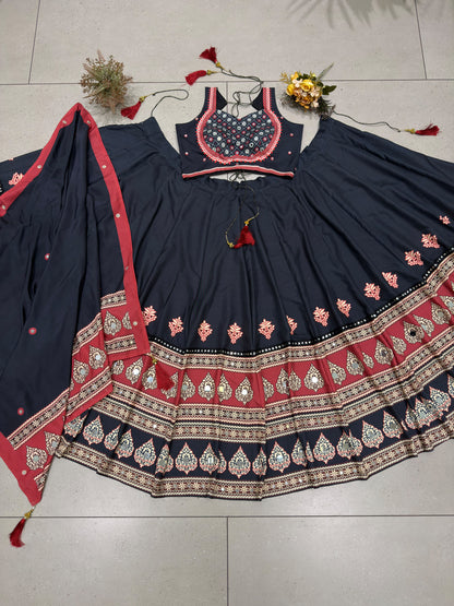 Navaratri Special Rayon Ajrakh Lehenga Set