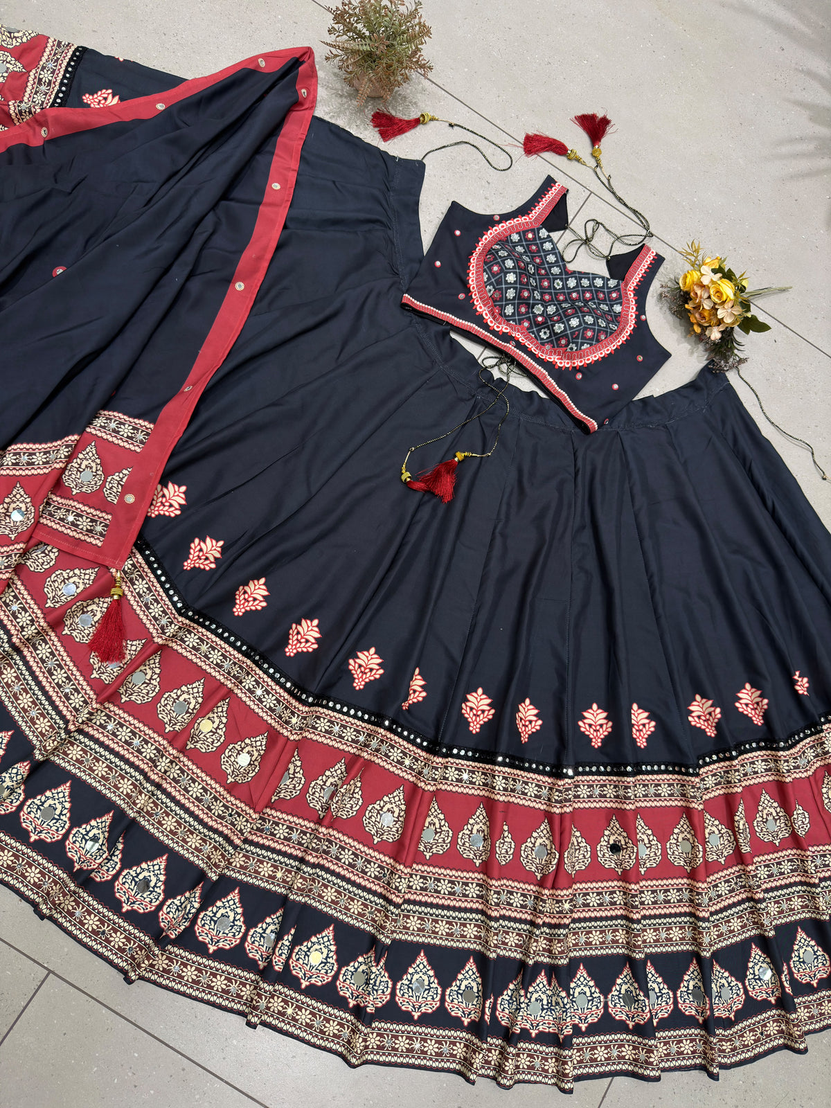 Navaratri Special Rayon Ajrakh Lehenga Set