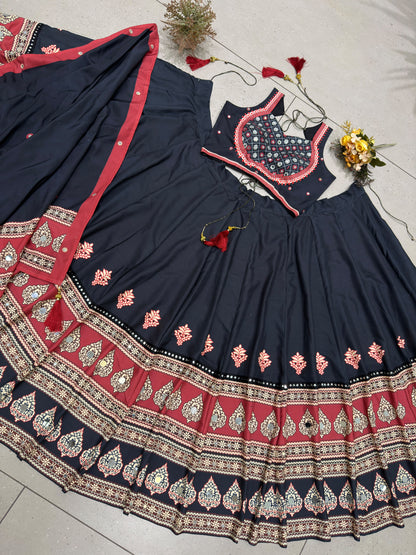 Navaratri Special Rayon Ajrakh Lehenga Set
