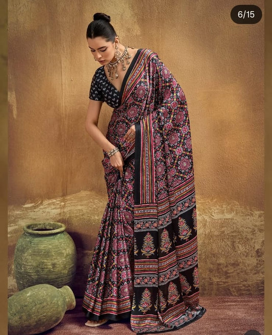 Semi Modal Silk Ajrakh Saree