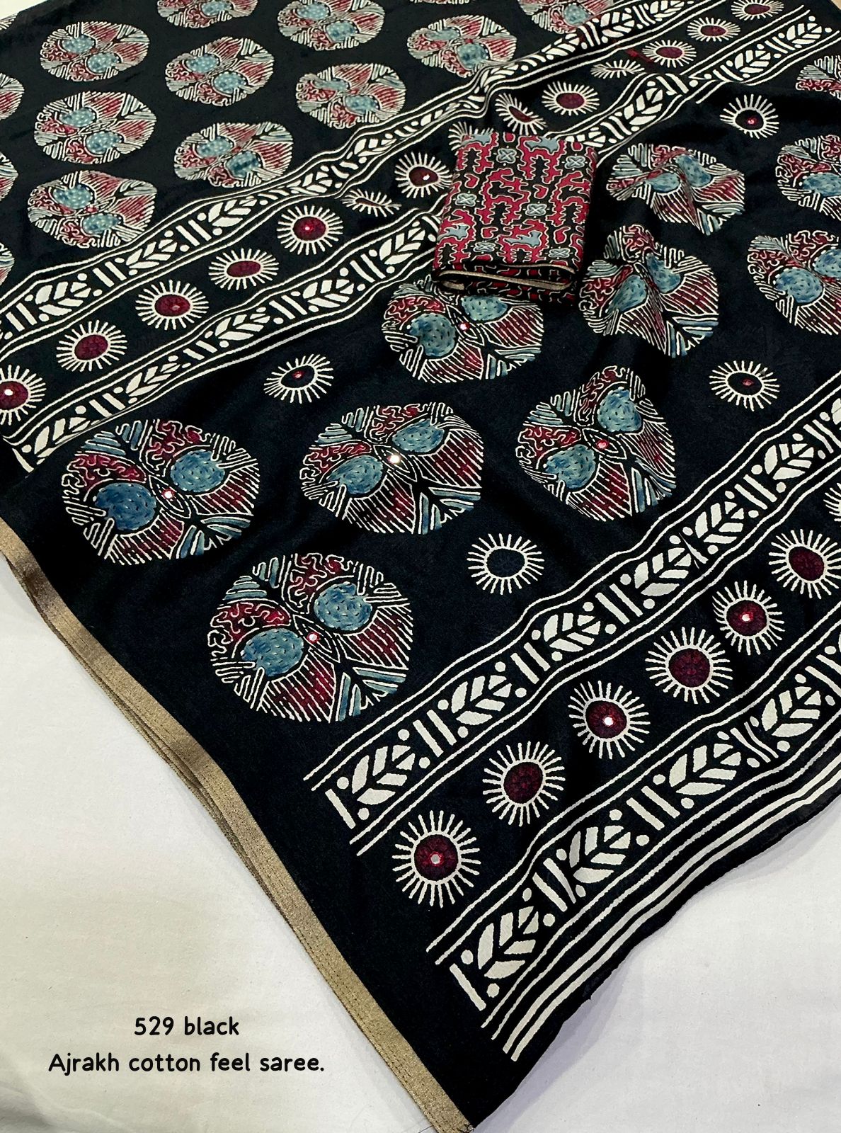 Soft Dola Silk Ajrakh Saree