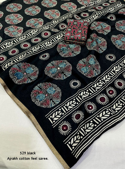 Soft Dola Silk Ajrakh Saree