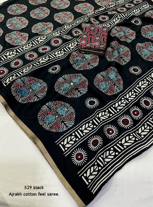 Soft Dola Silk Ajrakh Saree
