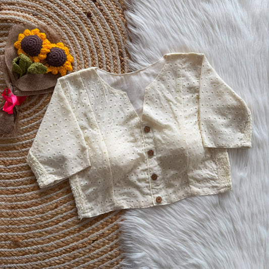 Stretchable Side Elastic Hakoba Cotton Readymade Blouse