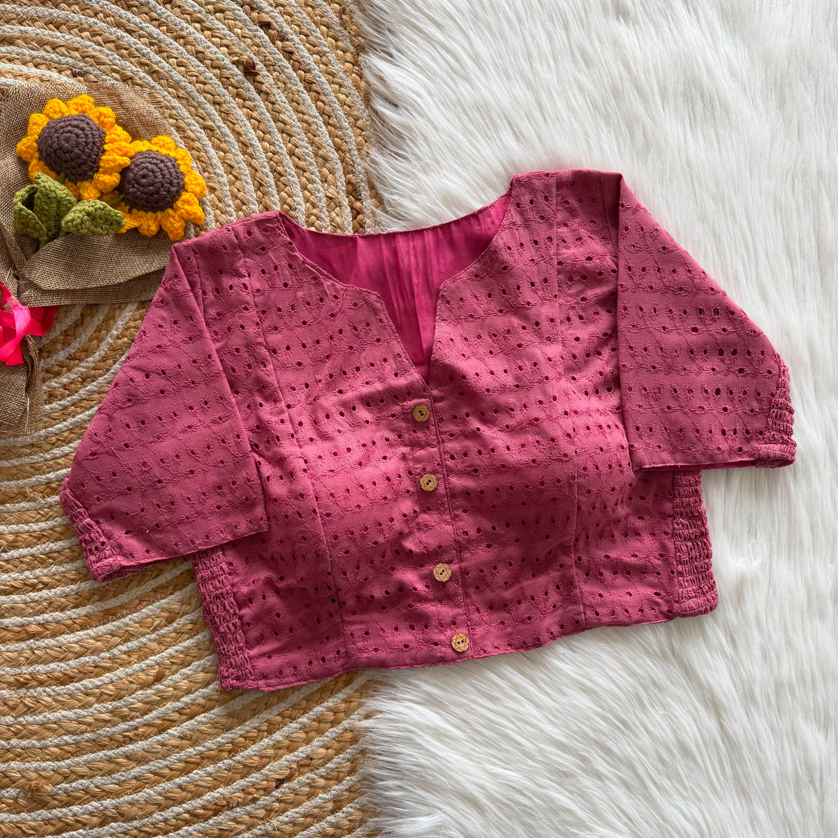 Stretchable Side Elastic Hakoba Cotton Readymade Blouse