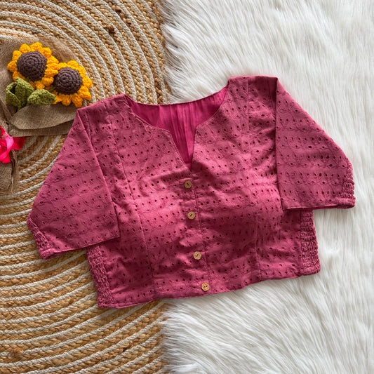 Stretchable Side Elastic Hakoba Cotton Readymade Blouse