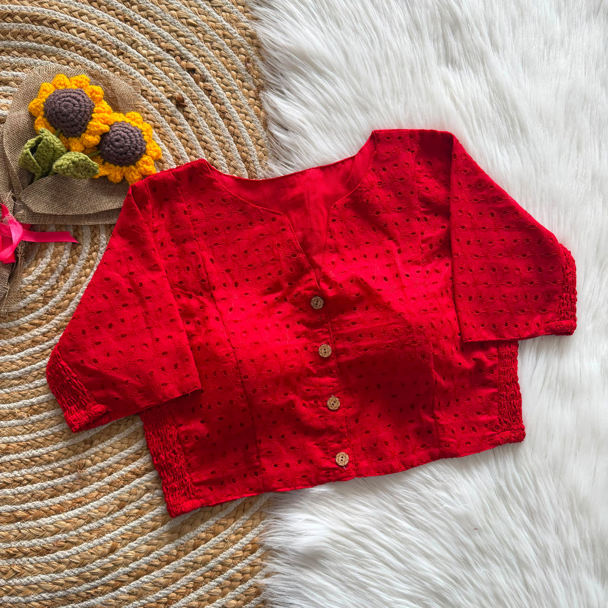 Stretchable Side Elastic Hakoba Cotton Readymade Blouse