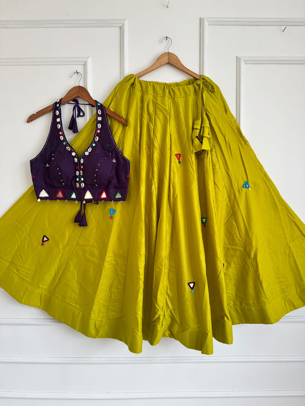 Navaratri Special Rayon Mirror Work Lehenga Set