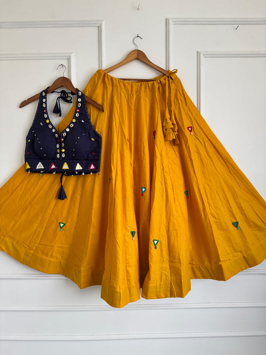 Navaratri Special Rayon Mirror Work Lehenga Set