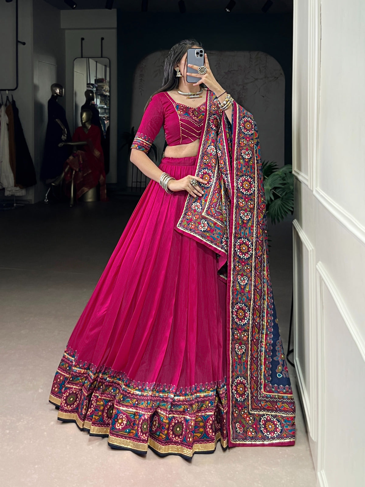 Navaratri Special Tussar Silk Gamthi Print Chaniya Choli Set
