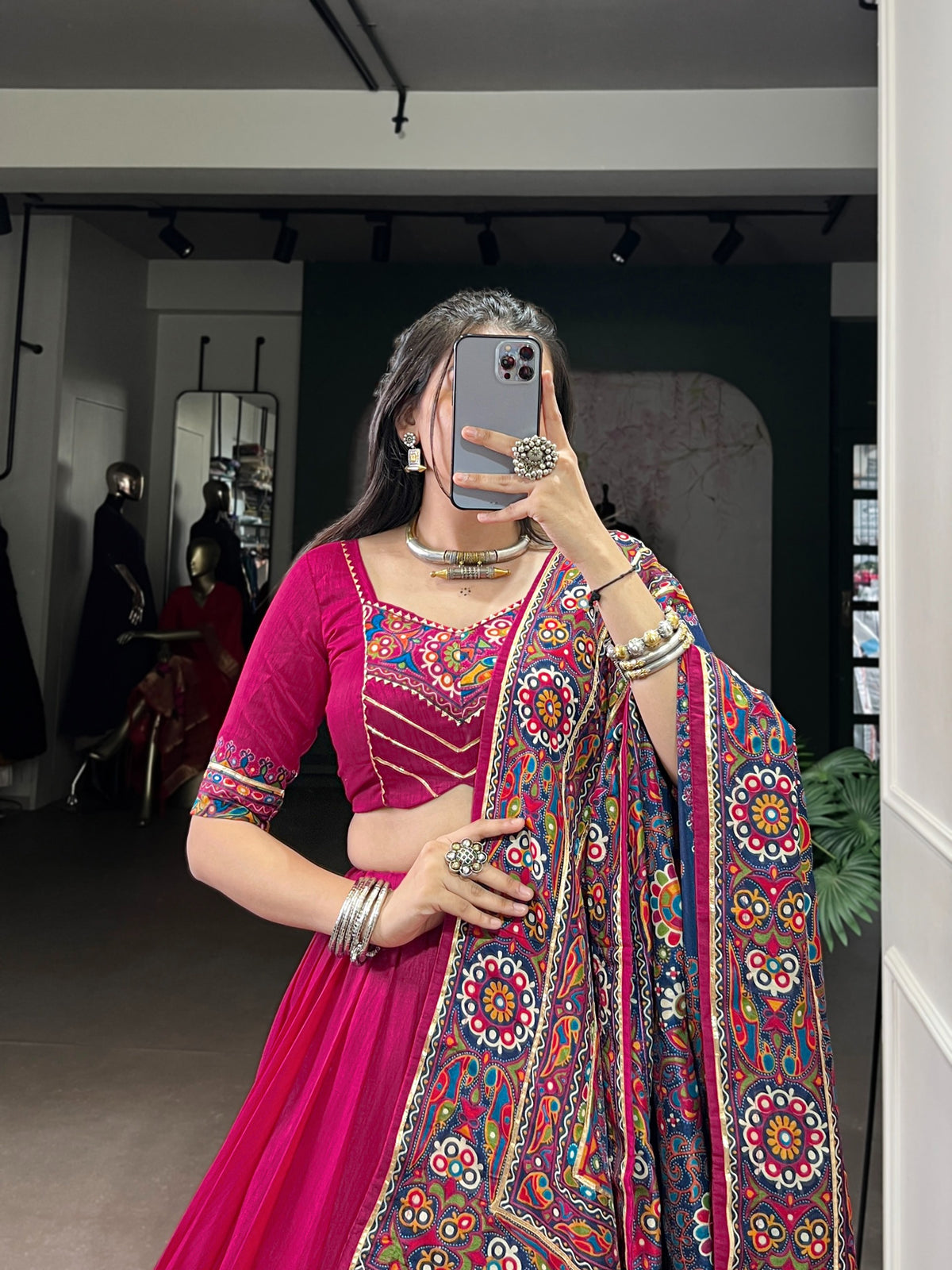 Navaratri Special Tussar Silk Gamthi Print Chaniya Choli Set