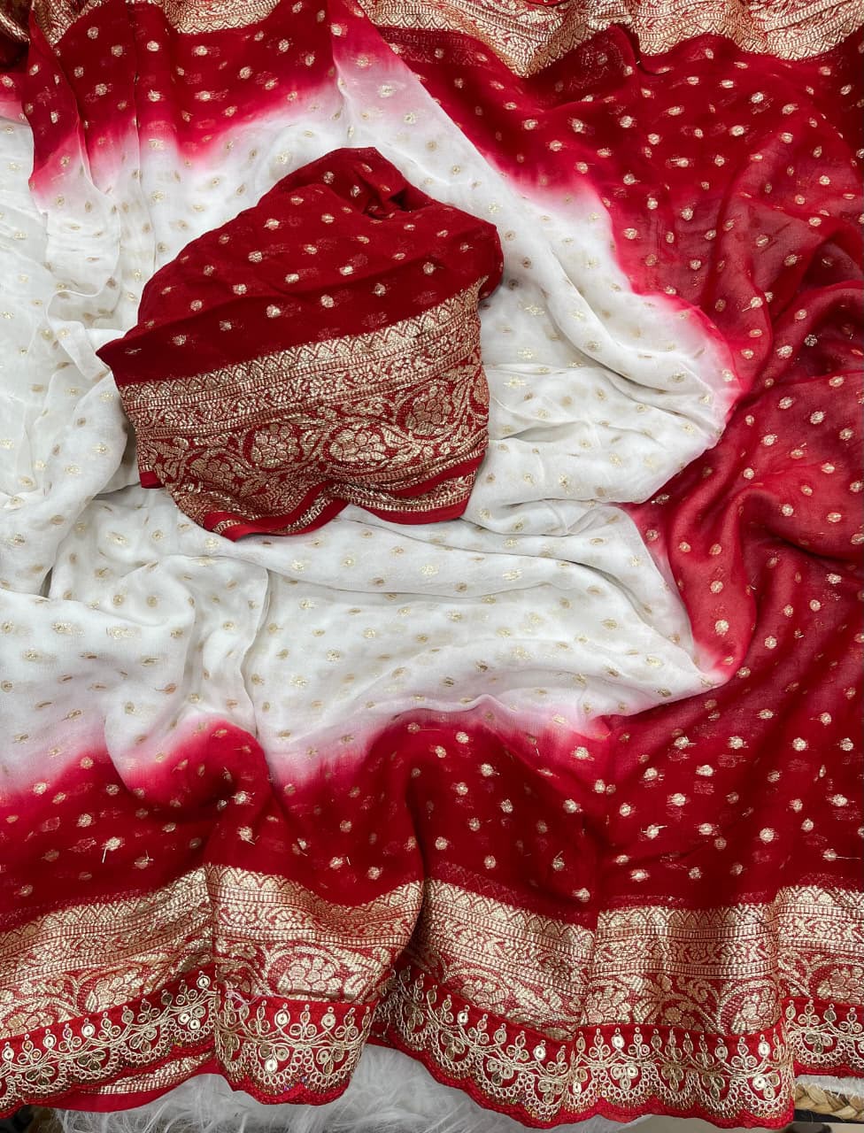 Georgette Viscose Banarasi Saree with Sequin & Cording Embroidery