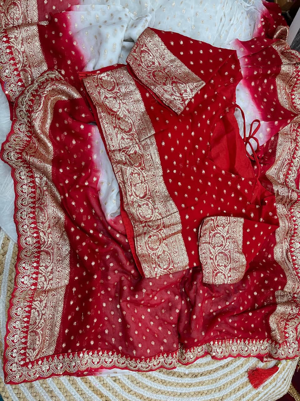 Georgette Viscose Banarasi Saree with Sequin & Cording Embroidery