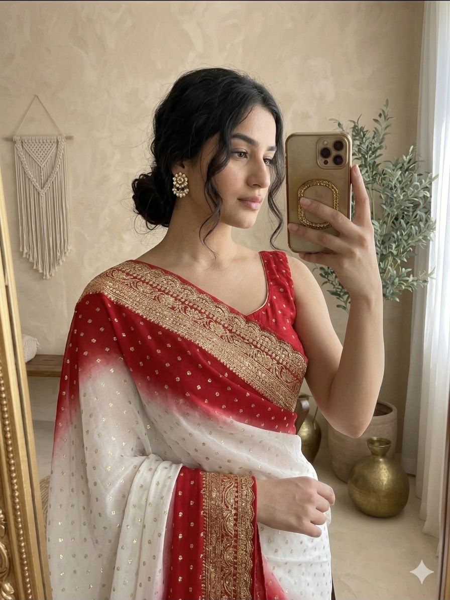 Georgette Viscose Banarasi Saree with Sequin & Cording Embroidery
