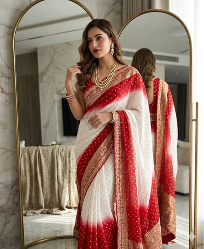 Georgette Viscose Banarasi Saree with Sequin & Cording Embroidery