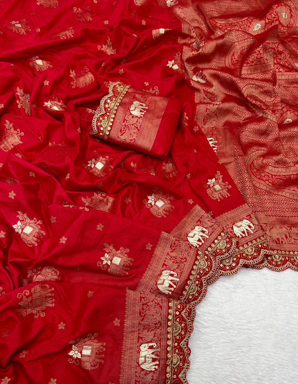 Durga Puja & Diwali Banarasi Dola Viscose Silk Weaving Saree