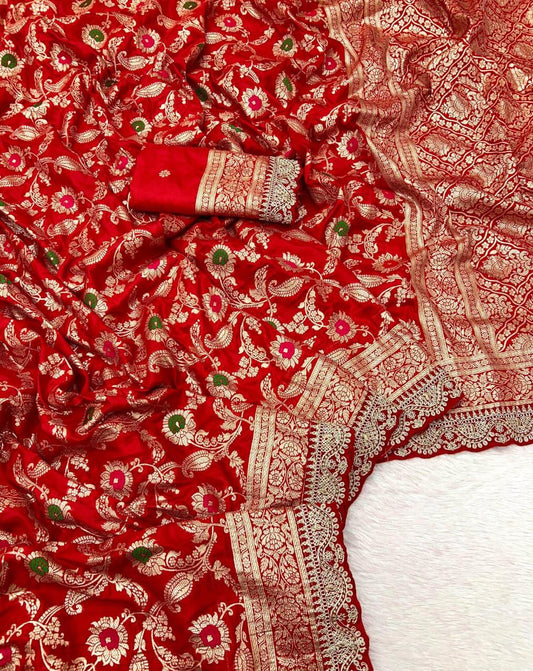 Durga Puja & Diwali Banarasi Dola Viscose Silk Weaving Saree