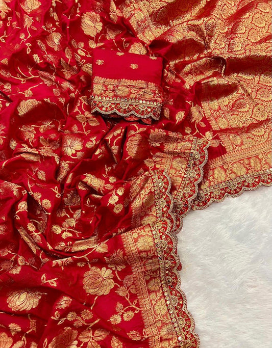 Durga Puja & Diwali Banarasi Dola Viscose Silk Weaving Saree