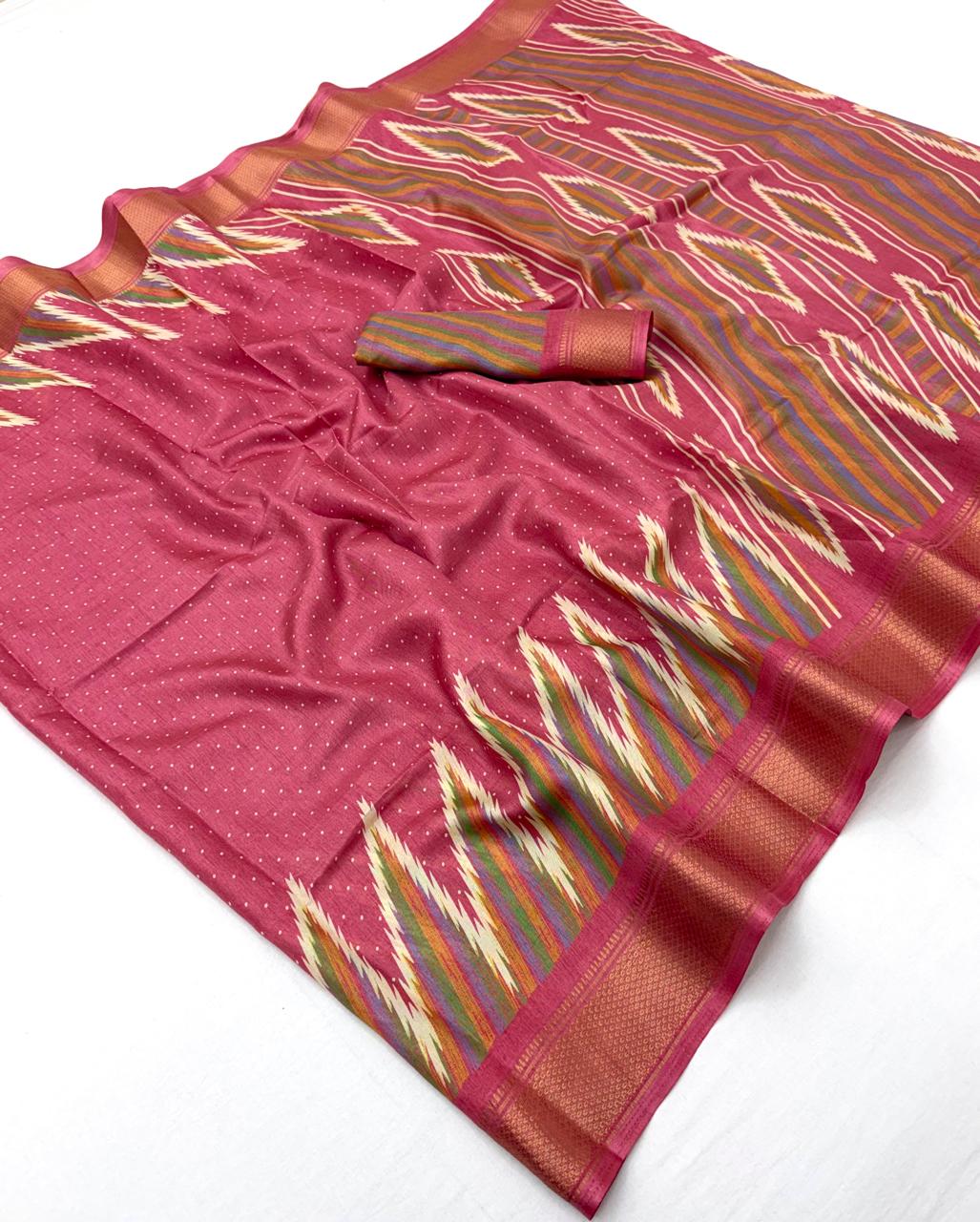 Semi Dola Silk Lehriya Saree with Jacquard Weaving Borders