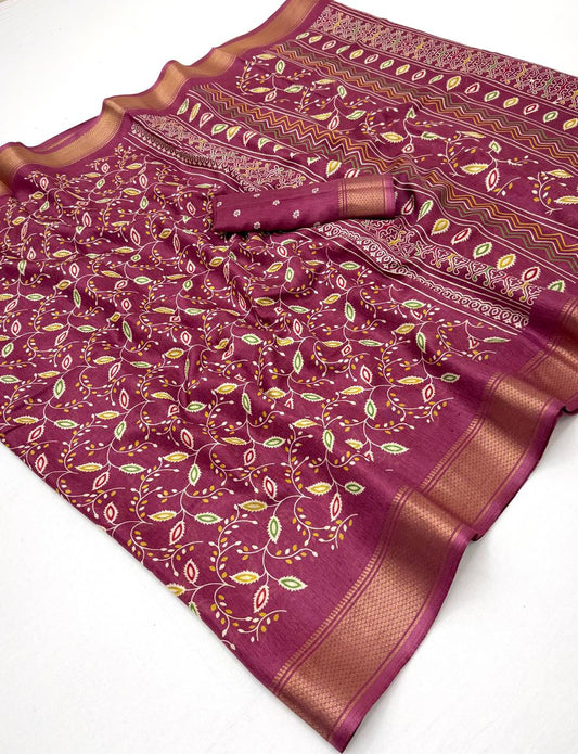 Semi Dola Silk Lehriya Saree with Jacquard Weaving Borders