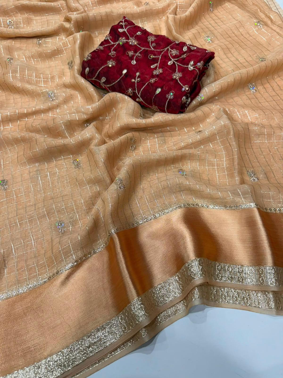 Georgette Viscose Checked Zari Weaving Saree
