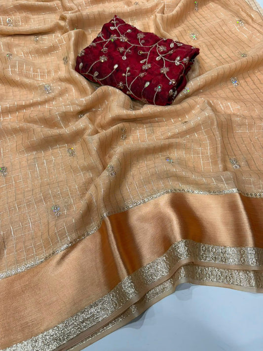 Georgette Viscose Checked Zari Weaving Saree