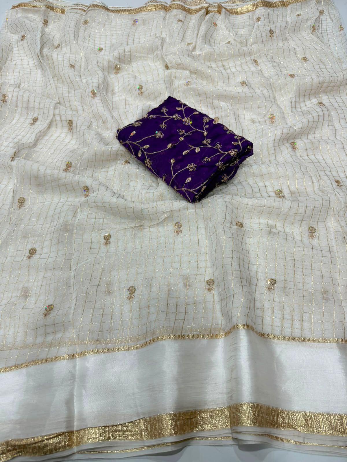 Georgette Viscose Checked Zari Weaving Saree