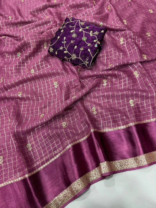 Georgette Viscose Checked Zari Weaving Saree