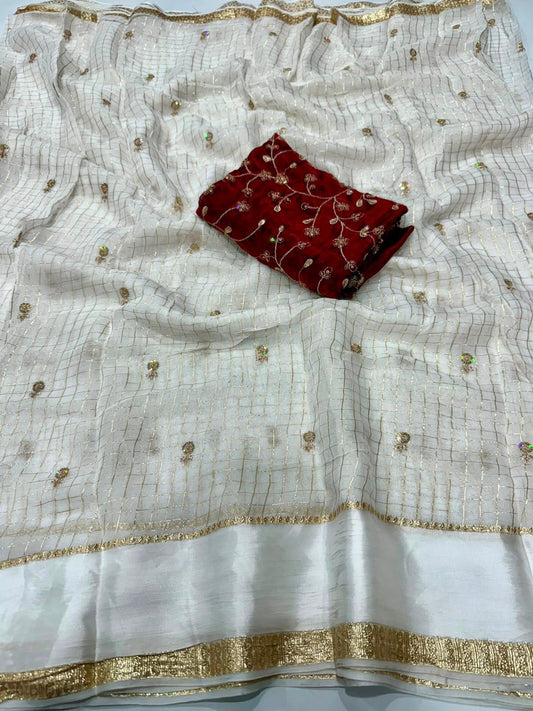 Georgette Viscose Checked Zari Weaving Saree