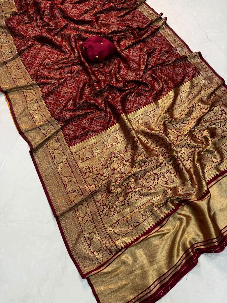 Moss Chiffon Silk Bandhini Saree