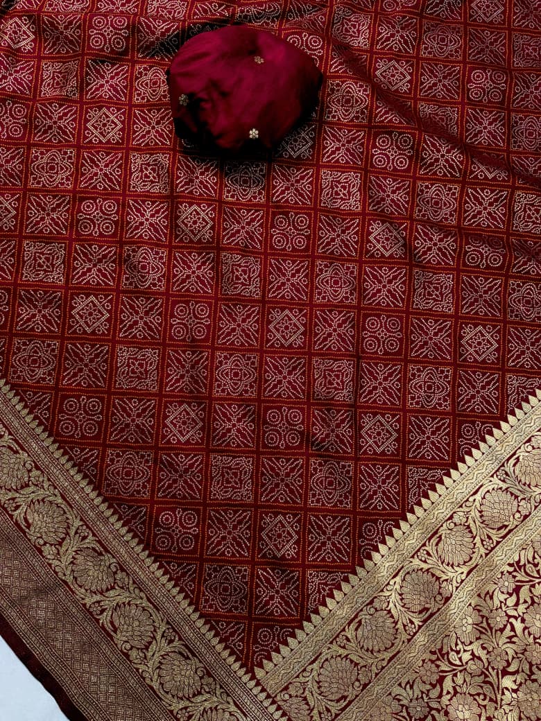 Moss Chiffon Silk Bandhini Saree