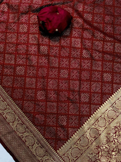 Moss Chiffon Silk Bandhini Saree