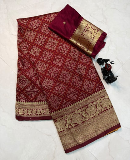 Moss Chiffon Silk Bandhini Saree