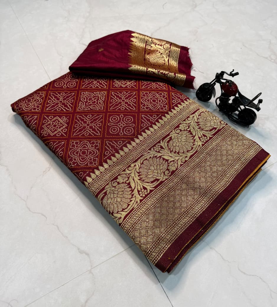 Moss Chiffon Silk Bandhini Saree
