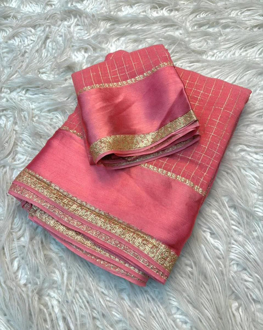 Georgette Viscose Weaving Saree with Checked Zari Pattern
