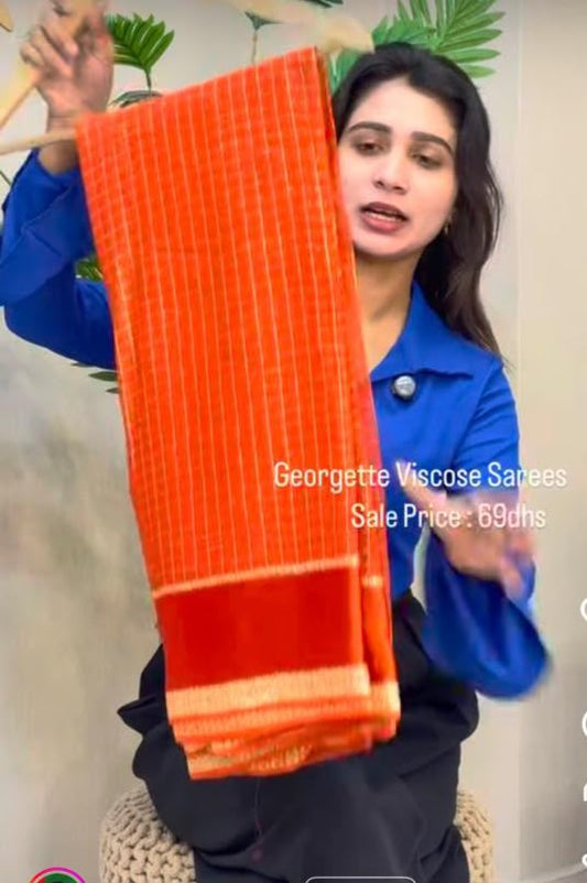 Georgette Viscose Weaving Saree with Checked Zari Pattern