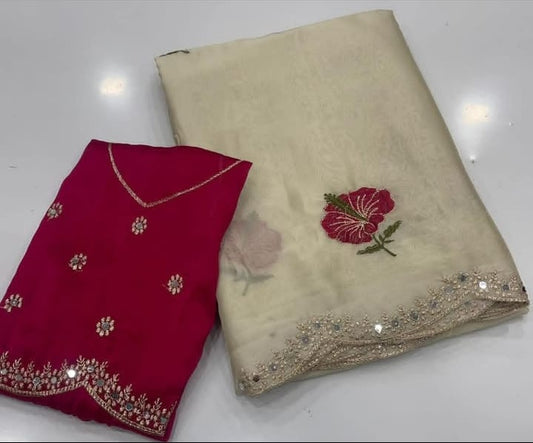 Rangoli Silk Saree with Floral Embroidery